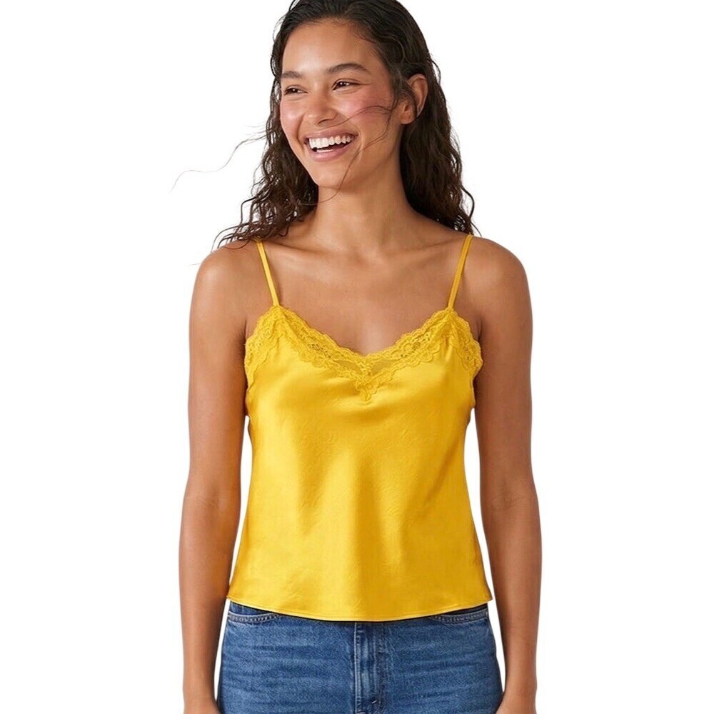 Y2k 2000’s silky satin yellow camisole S tank lingerie blouse 90’s feminine